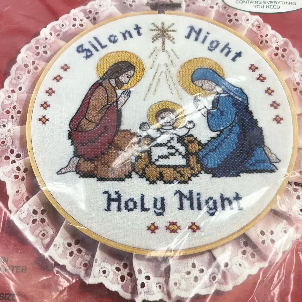 Colortex Silent Night Holy Night 1986 Stamped Cross Stitch Kit New